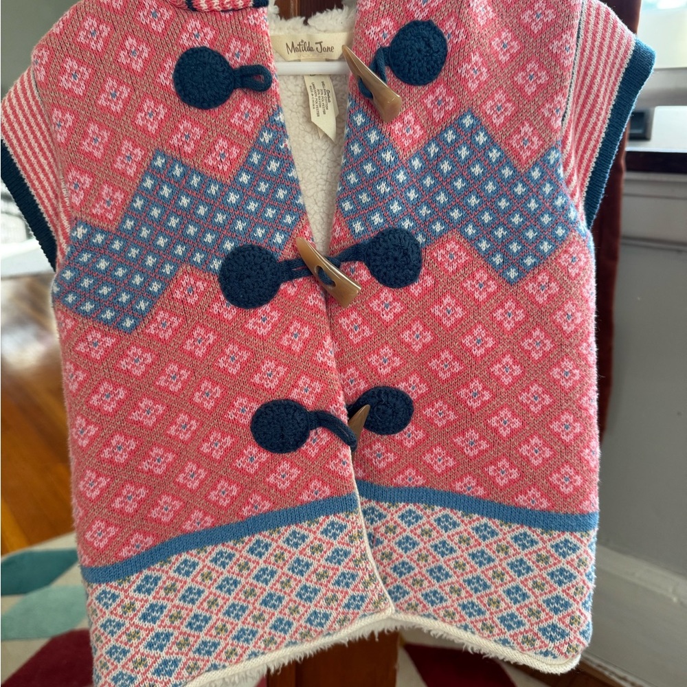 Matilda Jane Pink & Blue Knit Fleece lined Vest with Toggle Closures